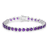 13.33 Ct Heart Purple Amethyst Prong Silver Box Clasp Tennis Bracelet