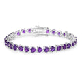 13.33 Ct Heart Purple Amethyst Prong Silver Box Clasp Tennis Bracelet by Fine Color Jewels