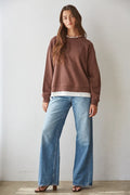Always On Crew Twofer Pullover Knit: Chocolate by Boutique 23