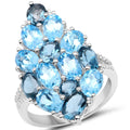 6.69 Carat Genuine Swiss Blue Topaz, London Blue Topaz and White Zircon .925 Sterling Silver Ring by Bids.com