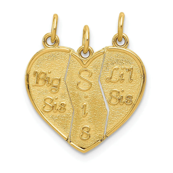 10k 3 piece Break-apart Big Sis, Sis and Lil Sis Charm Pendant by Fine Color Jewels