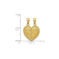 10K Gold BEST FRIENDS Split Heart Pendant by Fine Color Jewels