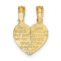 10K Gold Break apart Reversible Mizpah Heart Pendant by Fine Color Jewels