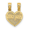10K Gold Break apart Reversible Mizpah Heart Pendant