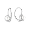 10k Gold Cultured Pearl & Natural Diamonds Halo Dangle Earrings
