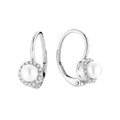 10k Gold Cultured Pearl & Natural Diamonds Halo Dangle Earrings by Fine Color Jewels