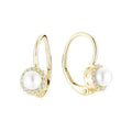 10k Gold Cultured Pearl & Natural Diamonds Halo Dangle Earrings by Fine Color Jewels