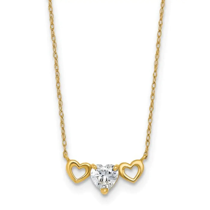 10k Gold CZ Triple Heart Necklace by Fine Color Jewels
