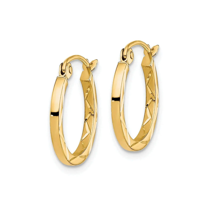 10K Gold Diamond Cut Hoop Earrings by Fine Color Jewels
