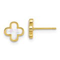10k Gold Mother of Pearl Clover Earrings by Fine Color Jewels