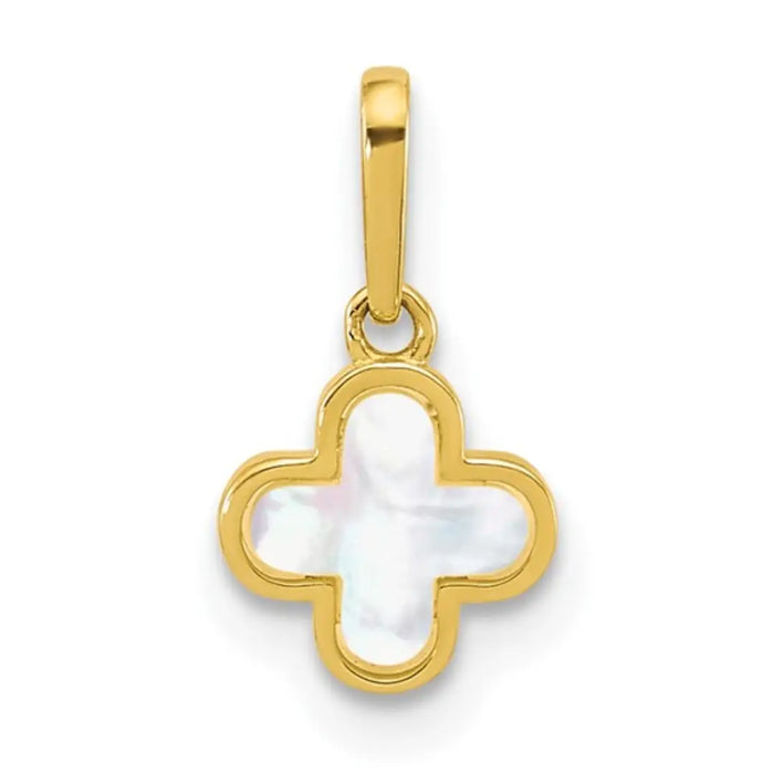 10k Gold Mother of Pearl Clover Pendant by Fine Color Jewels