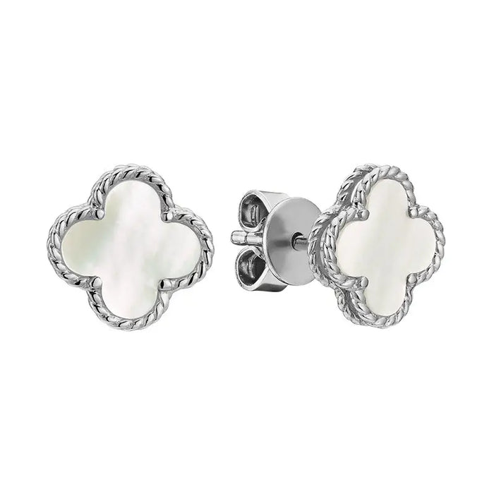 10k Gold Mother of Pearl Clover Stud Earrings by Fine Color Jewels