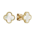 10k Gold Mother of Pearl Clover Stud Earrings by Fine Color Jewels