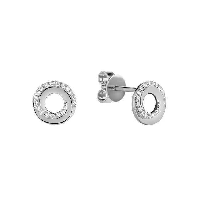 10k Gold Natural Diamond Circle Stud Earrings by Fine Color Jewels