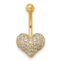 10k Gold Pave CZ Heart Navel Ring by Fine Color Jewels