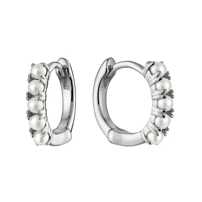 10k Gold Pearl Huggie Earrings by Fine Color Jewels