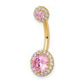 10k Gold Pink and White CZ Navel Ring by Fine Color Jewels