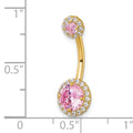 10k Gold Pink and White CZ Navel Ring by Fine Color Jewels