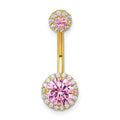 10k Gold Pink and White CZ Navel Ring by Fine Color Jewels