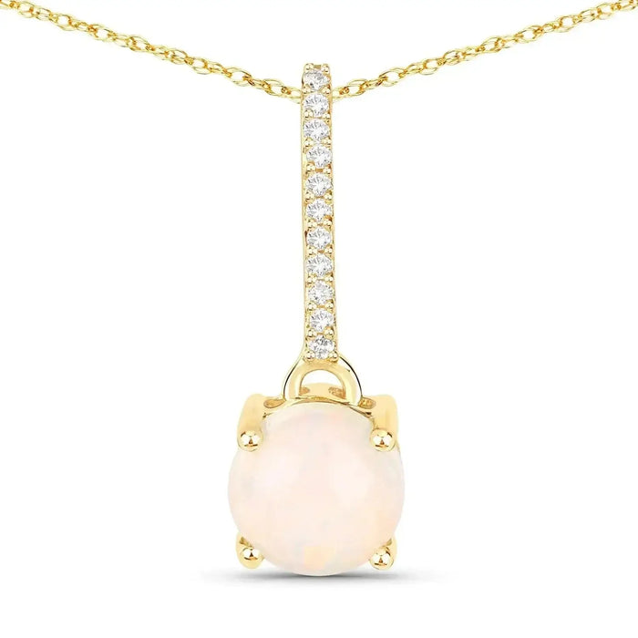 10K Gold Real Opal And Diamond Necklace by Fine Color Jewels