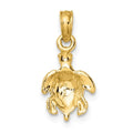 10K Gold Sea Turtle Charm Engraved Pendant by Fine Color Jewels