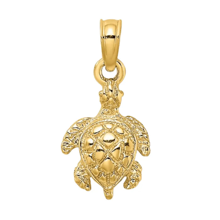 10K Gold Sea Turtle Charm Engraved Pendant by Fine Color Jewels