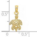 10K Gold Sea Turtle Charm Engraved Pendant by Fine Color Jewels