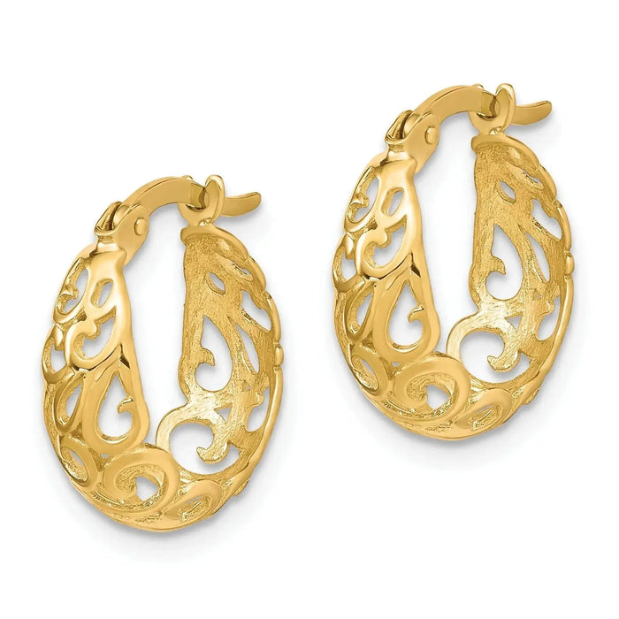 10K Gold Textured Hinged Hoop Earrings by Fine Color Jewels