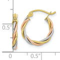 10k Gold Tri-Color Twisted Hoop Earrings by Fine Color Jewels