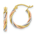 10k Gold Tri-Color Twisted Hoop Earrings by Fine Color Jewels