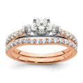 10k Rose Gold Lab Diamond Three Stone Pave Engagement Ring 3/4 carat by Fine Color Jewels