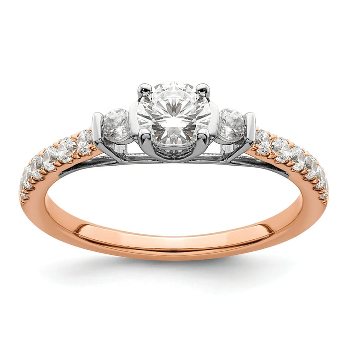 10k Rose Gold Lab Diamond Three Stone Pave Engagement Ring 3/4 carat by Fine Color Jewels