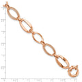 10K Rose Gold Textured & Polished Open Marquise Link Spring Ring Chain Bracelet by Fine Color Jewels