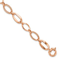 10K Rose Gold Textured & Polished Open Marquise Link Spring Ring Chain Bracelet by Fine Color Jewels