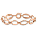 10K Rose Gold Textured & Polished Open Marquise Link Spring Ring Chain Bracelet by Fine Color Jewels