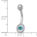 10k White Gold White and Blue CZ Evil Eye Navel Ring by Fine Color Jewels