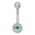 10k White Gold White and Blue CZ Evil Eye Navel Ring by Fine Color Jewels