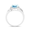 10K White Gold Blue Topaz Halo Ring with White Diamonds by Fine Color Jewels