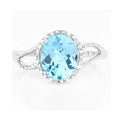 10K White Gold Blue Topaz Halo Ring with White Diamonds by Fine Color Jewels