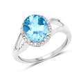 10K White Gold Blue Topaz Halo Ring with White Diamonds by Fine Color Jewels