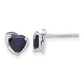 10k White Gold Created Sapphire Heart Post Earrings by Fine Color Jewels