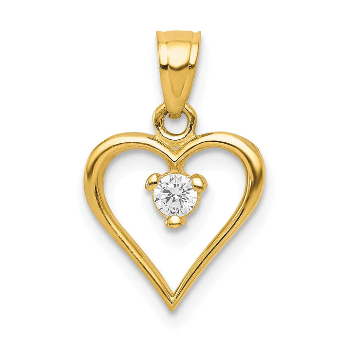 10k Yellow Gold Cubic Zirconia Heart Charm by Fine Color Jewels