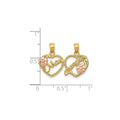 10K yellow gold mom - Daughter Breakable Hearts Pendant by Fine Color Jewels