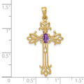 10K Yellow Gold Natural Amethyst Cross Pendant by Fine Color Jewels