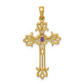 10K Yellow Gold Natural Amethyst Cross Pendant by Fine Color Jewels