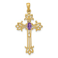 10K Yellow Gold Natural Amethyst Cross Pendant by Fine Color Jewels