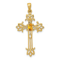 10K Yellow Gold Oval Natural Citrine Cross Pendant by Fine Color Jewels
