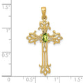 10K Yellow Gold Oval Natural Peridot cross pendant Cross Pendant by Fine Color Jewels