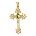 10K Yellow Gold Oval Natural Peridot cross pendant Cross Pendant by Fine Color Jewels