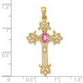10K Yellow Gold Oval Natural Pink Sapphire Cross Pendant by Fine Color Jewels